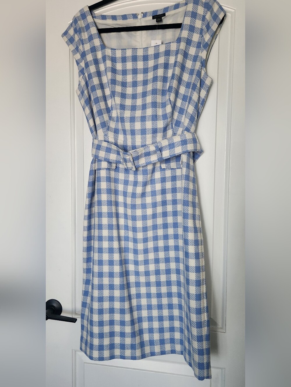 Ann Taylor Classic Blue Gingham Belted Sheath Dress